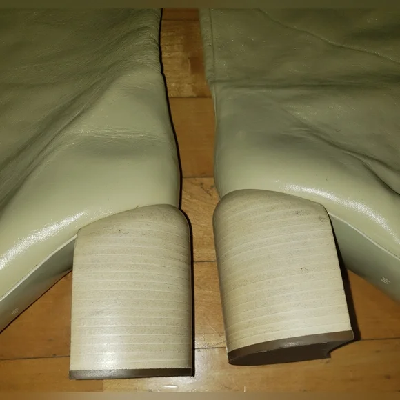 Jil Sander Cream 100% lambskin leather thigh high round toe block heel boots 10 - Picture 8 of 16